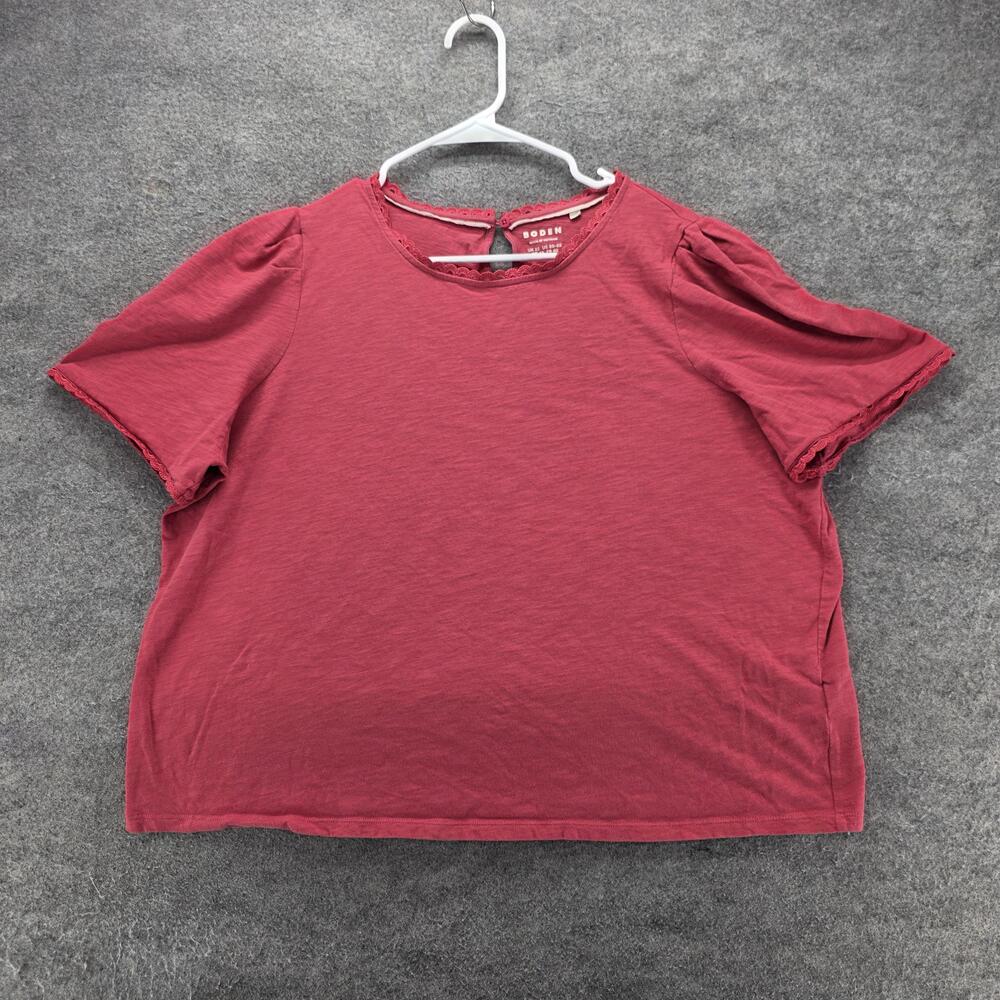 Boden T-Shirt Womens 20-22 Red Crew Neck Short Sleeve Lace Trim Jersey